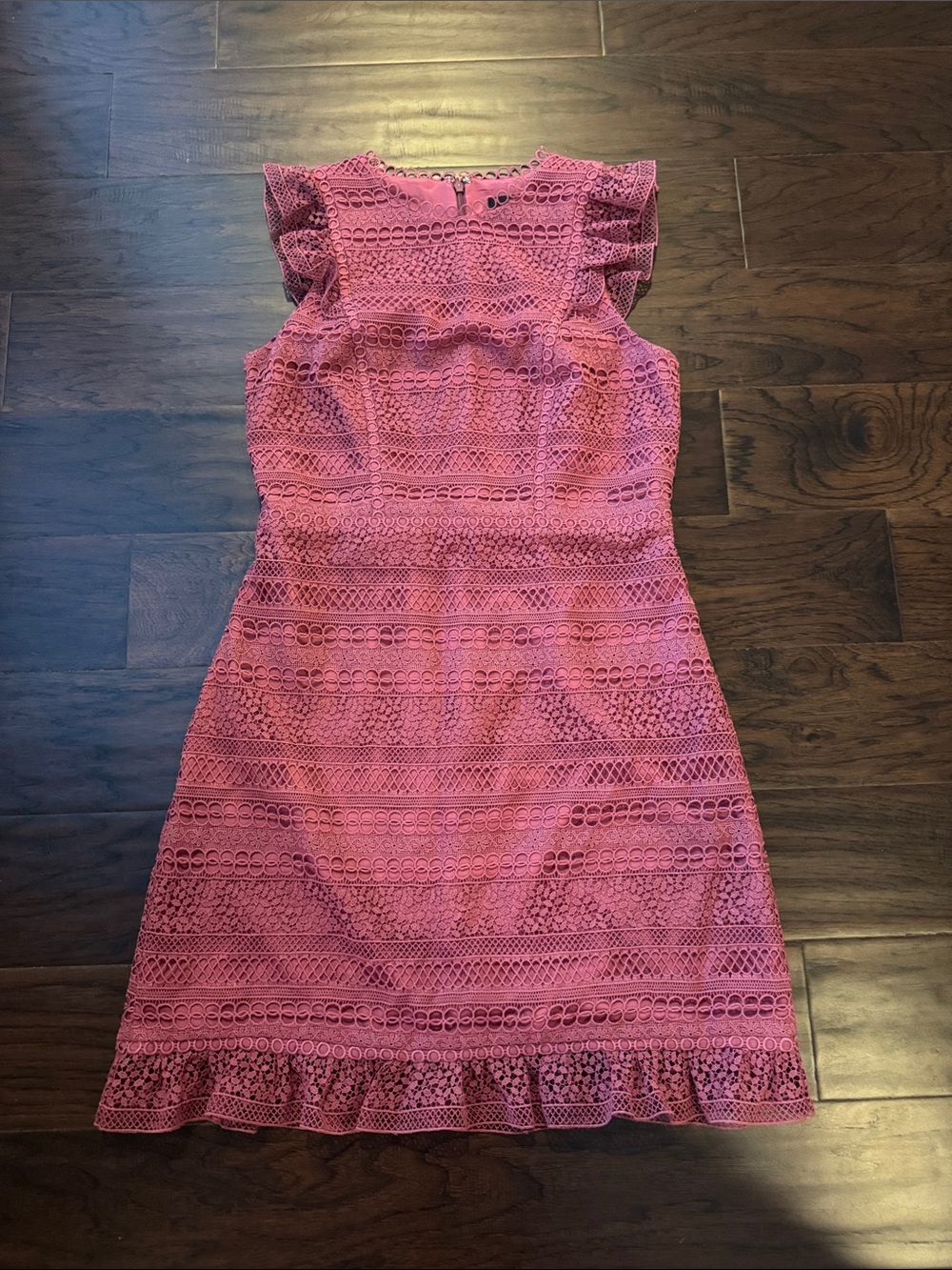 J. Crew Pink Lace Ruffle-Hem Mini Dress